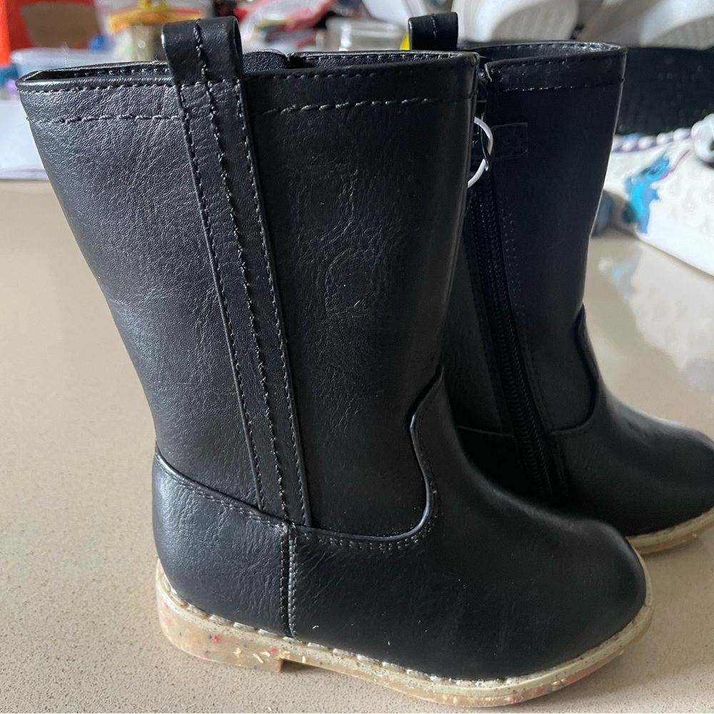 Cat & Jack Black Kids Tall Boots Side Zipper Rubber Sole Size 6 Toddler NWT